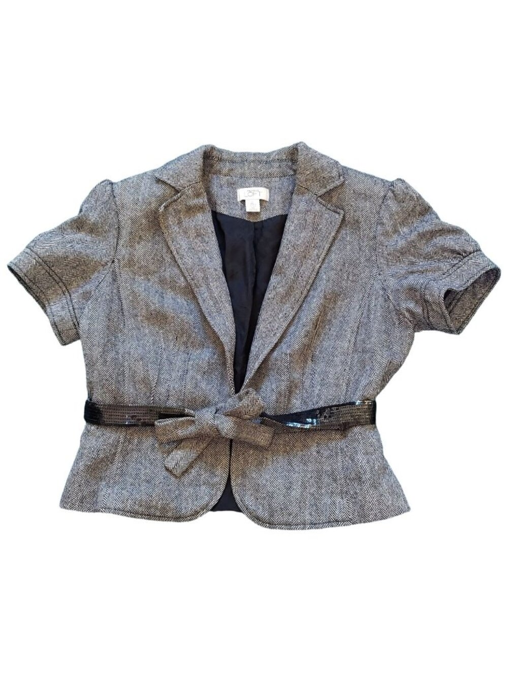 Ann Taylor Loft Petites Women's Wool Blend Striped Belted Jacket Top Size 12